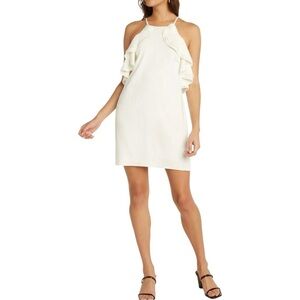 WILLOW Ojai Ruffle Trim White Linen Mini Dress Sz M
